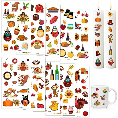 10 tatuajes para velas, 6,8 x 12 cm, impresión de transferencia de agua, lámina para velas deslizantes de agua, pegatinas para velas, pegatinas para decorar velas de agradecimiento (agradecimiento)