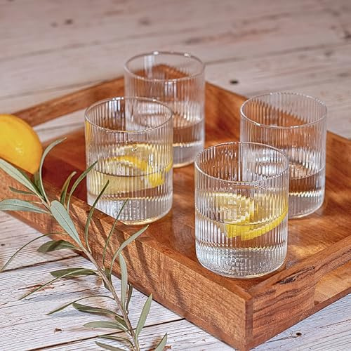 Happy Home Lot de 4 verres striés | Verres à eau 280 ml | Verre ondulé | Passe au lave-vaisselle