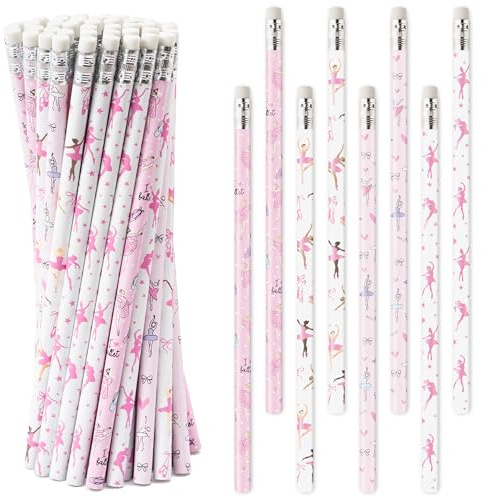 Xqumoi 60Pcs Dance Ballet Pencils with Eraser - Ballerina Theme #2 HB Pencils, School Classroom Student Rewards Back to School Office Supply Party Goodie Bag Fillers Stuffers Birthday Party Favors