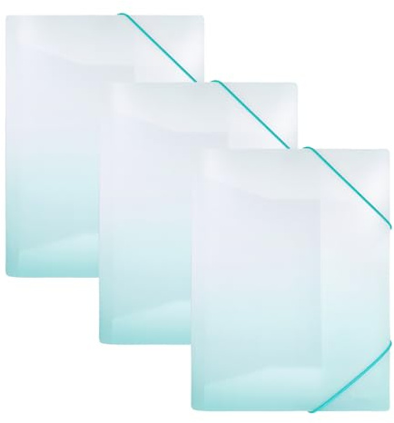 Idena 90378 – A4-samlarmapp i vitt och petrol, 3 stycken, dokumentmapp av robust plast, postmapp med innerklaffar och gummiförslutning