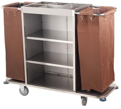 Carrello Multiuso per Pulizia, Carrello Compatto per Servizio, Carrello per Pulizie Hotel con Borse in Tela Rimovibili e Ruote con Blocco per Pulizie di Hotel e Appartamenti,06