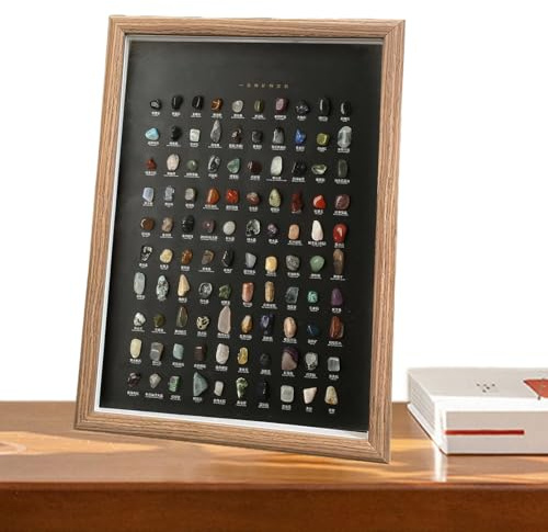 Colección De Minerales - Juego Educativo Natural con 100 Piezas,Marco con Especímenes De Minerales, Decoración De Pared En Hogar Oficina Sala De Estar Colección De 100 Piezas Natur