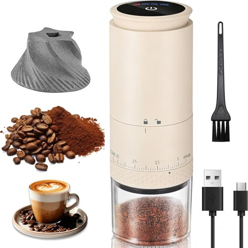 YGVQN Molino de Café Eléctrico Portátil, Molinillo de Café con Muelas Cónicas de Cerámica, 2000mAH Recargable USB, Ideal para Hogar, Oficina, Campamento y Viajes (blanco, L)
