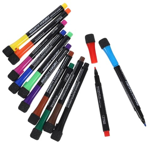 TOGEVAL Marcadores de Pizarra Blanca Magnéticos, Borrado en Seco, Set de 12 Colores, Punta Fina, Escritura Suave y Reutilizable para Oficina y Aula