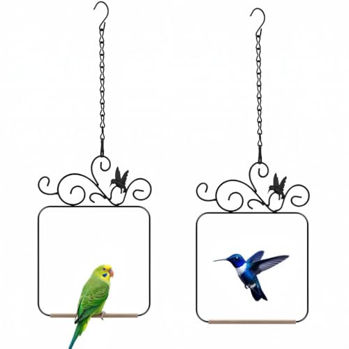 2 Pack Hummingbird Swing for Outdoor Garden Rust-Proof Metal Perch with Wooden Dowel Essential Bird Watching Decor, Includes Chain Hooks, Bird Swing for Patio Yard