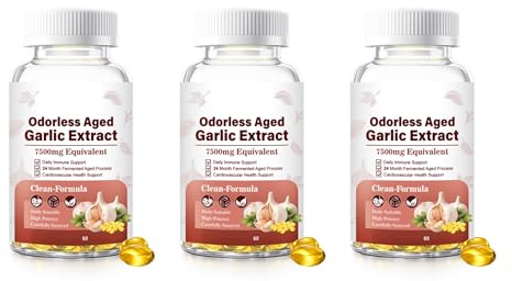 Luktfri lagrad vitlöksextrakt | Hjärt- och immunstöd | Icke-GMO, glutenfri | 60 räkna,3pcs