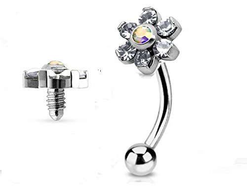 7ZACC Jeweled Twin Daisy Flowers Spinal Barbell Christina Vertical Hood VCH Jewelry Genital Piercing 1/2 (Clear)