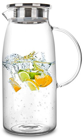 60 Ounces Glass Pitcher with Lid, Hot/Cold Water Jug, Juice and Iced Tea Beverage Carafe