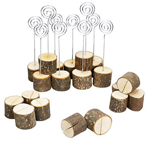 BiBiFly 20pcs Real Wood Place Card Holders Wedding Table Name Number Holder Picture Memo Clip Holders for Party Office Photo Stand Decoration
