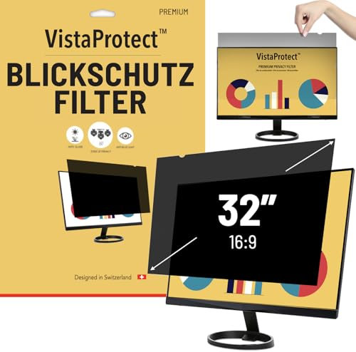 VistaProtect – Premium Blickschutzfilter & Anti-Blaulichtfilter, Privacy Filter Anti Blue Light Blickschutzfolie für Computermonitore (32 Zoll)