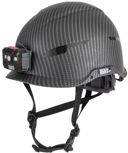 Safety Helmet, Non-Vented Class E with Rechargeable Lamp and Chin Strap, Premium KARBN Pattern, Tested up to 20kV