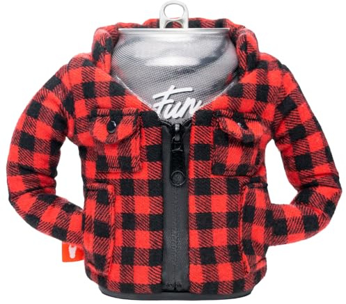 Puffin - The Lumberjack Flannel - Insulated 12 oz Can Cooler I Beer Bottle & Soda Can Insulator, Keep Drinks and Beverages Cold - Puffin Red