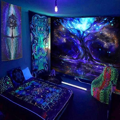 hocadon Wandteppich, 230x180cm Fluoreszenz UV Tapestry, Schwarz UV Licht Wandteppich, Wandtuch, Tapisserie für Schlafzimmer Heim Deko, Party Deko