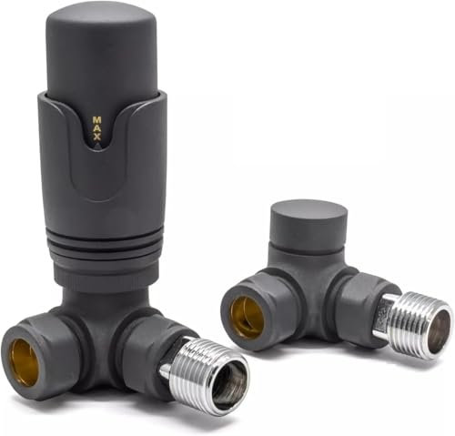 Team Controls - Juego de 2 válvulas termostáticas de radiador TRV y protector de bloqueo de 15 mm, color gris antracita