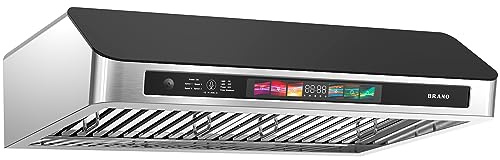 BRANO Under Cabinet Range Hood 30 Inch with Voice/Gesture/Touch Control, 900 CFM Kitchen Hood Vent with 4-Speed Exhaust Fan, Memory Mode, Adjustable Lights, Baffle Filters