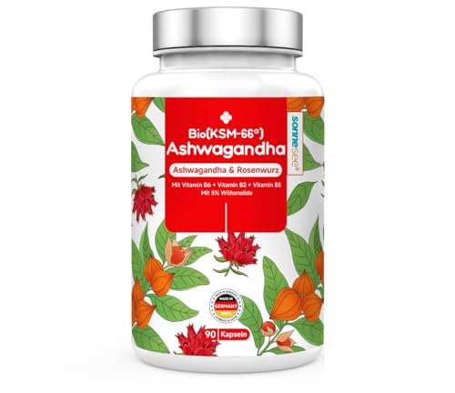 Cortisol Balance Bio Ashwagandha KSM-66 Rosenwurz 5 fach pro Tag 600mg Komplex hochdosiert Kapseln Vegen in Deutschland produziert