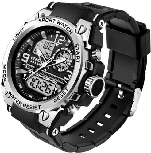 PINIDOUS Orologio Uomo Orologio Digitale Sportivo Uomo,Analogico Digitale Display Orologio Impermeabile Militari con Allarmi,Cronometro,Suoneria Oraria Orologio Multifunzione