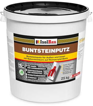 Isolbau - Buntsteinputz für Außen und Innen (Weiß, Grau, Schwarz) 25 kg - BP20 Mosaikputz Dekorationsputz Frostsicher, Wasserfest, Stoßfest