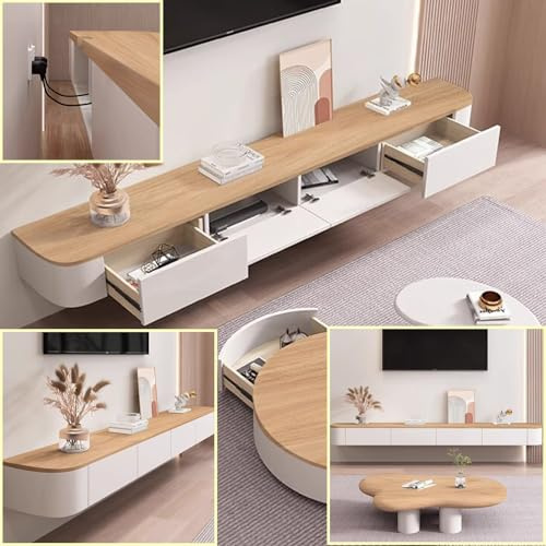 XDXINY TV-Hängeschrank aus Massivholz, für Wohnzimmer, Zuhause, Couchtisch, TV-Schrank, 140, 160, 180, 200, 220, 240 cm, Fernsehergestell Fernseher (weiß/braun, 140 x 20 x 24 cm)