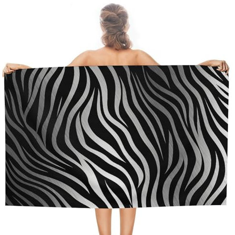 DJUETRUI Strandtuch für Damen und Herren, 78,9 x 129,5 cm, leicht, sandfrei, Handtücher, Zebramuster, Strandtücher für Reisen, Schwimmen, Pool, Yoga, Fitnessstudio, Camping