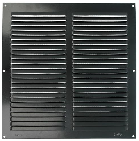 Amig - Fyrkantigt aluminiumgaller med myggnät | ventilationsgaller för luftutlopp | perfekt för tak i kök och badrum | Storlek 300 x 300 mm | Svart färg