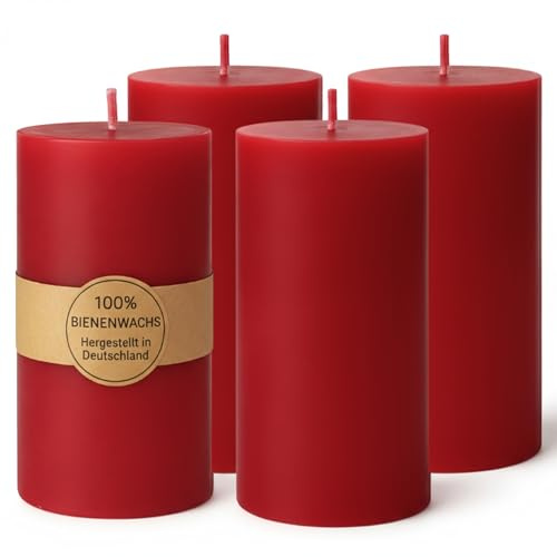 Figura Santa 4 candele di cera d'api, colore rosso, piccole candele in 100% cera d'api, candele natalizie, miele, set da 4 pezzi, stoppino in cotone biologico da 95/45 mm