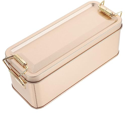 PAMINGONO Rectangular Cookie Box Iron Tin Lid Rose Gold Candy Storage Small Biscuit Packaging Box for Giving Multipurpose Snack Container