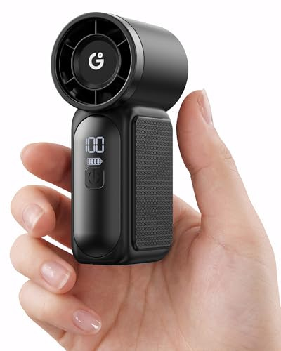 Gaiatop Portable Handheld Mini Fan, 6 Speeds 16900 RPM High Velocity Personal Fan with LED Display, USB Rechargeable, Mini Fan with Lanyard for Makeup, Travel, Outdoor for Women Girl Gift, Black