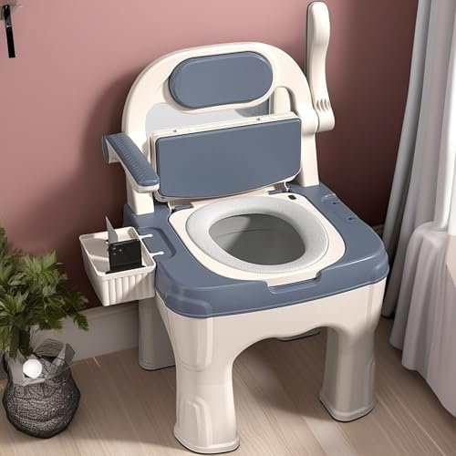 Commode Toilet Chair,Bedside Commodes Drop Arm Commode with Padded Seat and Backrest Adjustable Bedside CommodeChair Up to 660 Lbs for Adults and Seniors Safer Toilet Alternative(Blue)