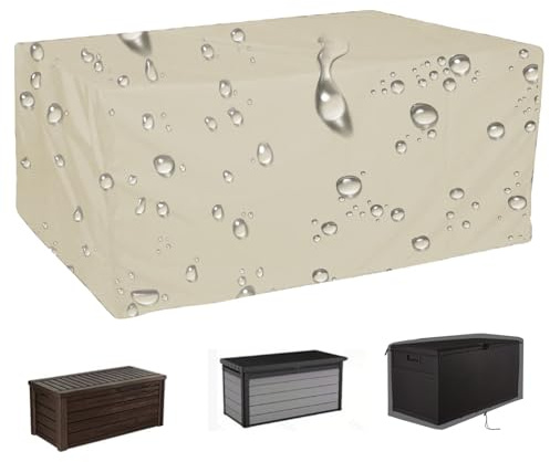 Impermeable Funda Protectora para Arcón Exterior, 210D oxford de Cubierta para Baúl Almacenaje para Jardín Terraza, Fundas para Caja de Almacenamiento para Balcón(Size:123*62*55cm,Color:Beige)