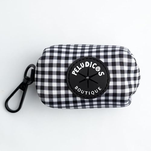 Peludicos Boutique Portabolsas Negro para Perro de Neopreno – Diseño Vichy – Dispensador de Bolsas Higiénicas – Accesorio para Paseos