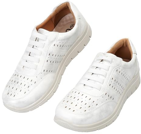 CLEIKS Mocassini Donna Eleganti Scarpe Estive Donna Mocassino con Strass E Fori di Perforazione Comode (Bianco, 39 EU, WCL260333-2)
