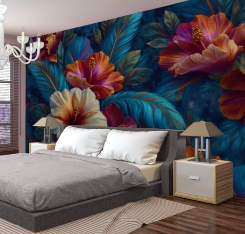 CEDNXOER Appeso Da Parete 150 × 100 cm Piume Tropicali Astratto Floreale 3D Arazzo Da Parete Poster Ornamento Arazzi Appeso Blu Scuro per Decorazioni Camera Dorm Soggiorno Casa
