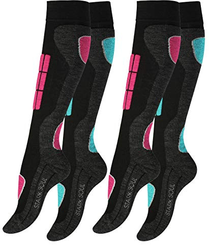 VCA - 2 pares de calcetines funcionales de esquí para mujer, calcetines de esquí con acolchado especial, Otoño-Invierno, Mujer, color Rosa / Turquoise., tamaño 35-38