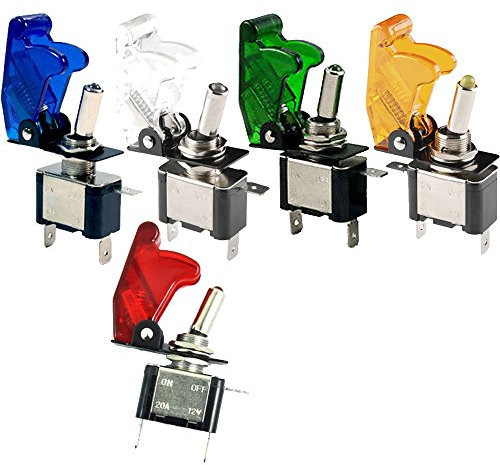 Mintice™ 5 X Interrupteur Commutateur à Bascule Levier SPST on/Off Couvercle Bleu/Rouge/Vert/Jaune/Blanc Lumière LED 20A 12V pour Voiture Camion Bateau Moto