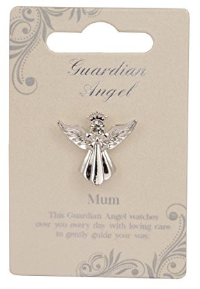 Guardian Angel Broche para mamá, insignia de ángel con diamantes de imitación para mujer, regalo con mensaje inspirador, pines de solapa, plata, talla única