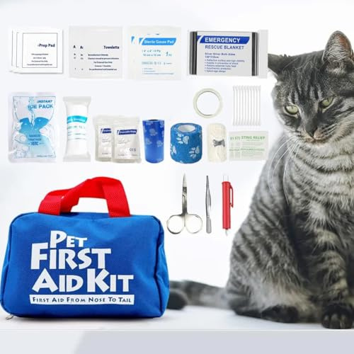 SHINETEC Trousse de Premiers Soins pour Chien et Chat, Pochette de Survie d'urgence 63 pièces pour Animaux de Compagnie, Parfaite pour Les randonnées en Plein air, Le Camping, Les urgences