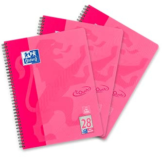 Oxford Touch Collegeblock A4 rutig, med dubbel kant, 80 ark, rosa, 3 stycken