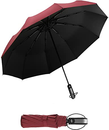 LBRWOX Parasol UV compact pliable parapluie de voyage à ouverture automatique, fermeture automatique, compact, pliable, parapluie pour homme et femme, Bordeaux, 10RIBS