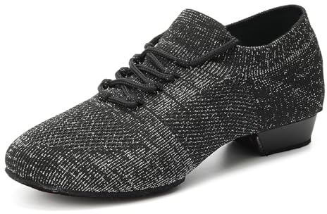 YKXLM Women Standard Practice Social Dance Sneaker Beginner Dance Practice Shoes for Women Low Heel Ballroom,Black,1 Heel,5.5 US