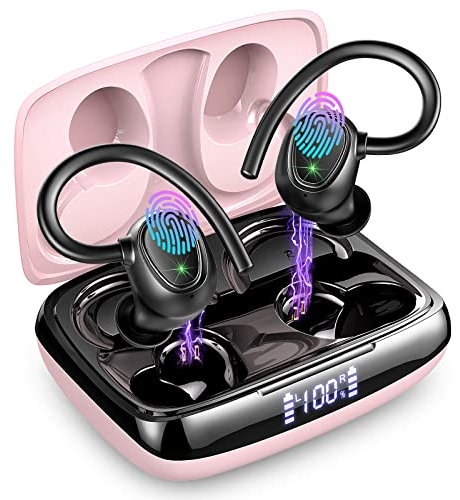 Bluetooth 5.3 Kopfhörer Sport, 2024 Upgrade Kopfhörer Kabellos In Ear Kopfhörer Bluetooth Stereo Bass, 48H Ohrhörer Komfort Fit Wireless Earbuds mit LED Ladebox, IP7 Wasserdicht Sportkopfhörer CVC8.0