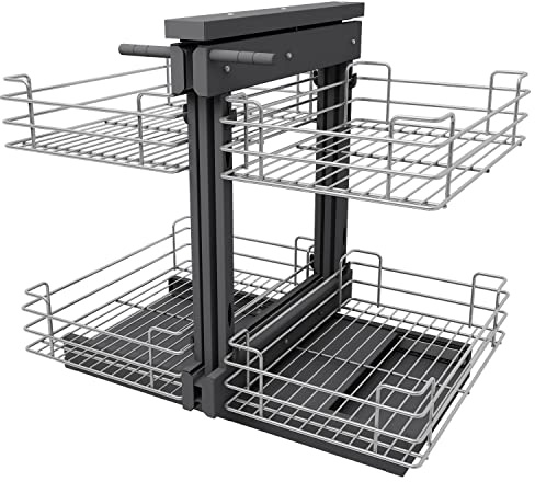 VADANIA Ausziehbarer Küchenschrank Organizer für Blinde Ecken, 900 mm, 2-stöckiger Korb Aufbewahrung, Softclose, Bodenmontage, Links- und Rechtsöffnung kompatibel
