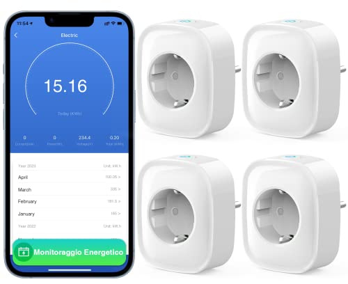 GHome Smart Enchufe Inteligente,Smart Alexa Plug Compatible con Alexa Google Home,Control Remoto por APP,Mide el Consumo de Energía Temporizador de Control de Voz, SOLO en Wi-Fi de 2.4 GHz,4pcs Blanco