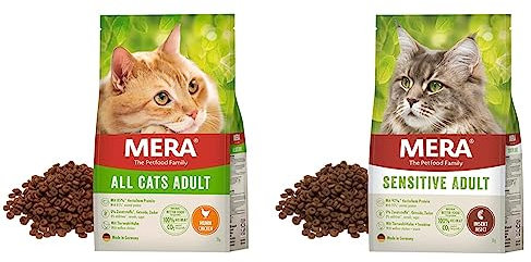 MERA Cats Huhn & Sensitive Adult Insect, Trockenfutter für ausgewachsene & sensible Katzen