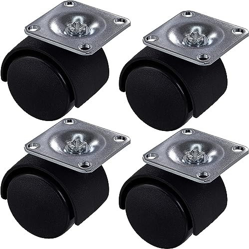 Castor Wheels Fixed Swivel Castors Twin Plate Load Bearing Fix Industrial Office Chair Furniture Universal Trolley Nylon Wheel Transport Replacement Computer Table Light Duty Non Marking 40mm (4 Pc)