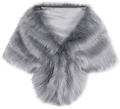 Duohropke Écharpe en fausse fourrure pour mariée mariage écharpe en fourrure et boléro col en fourrure pour femme Soirée, gris, taille unique