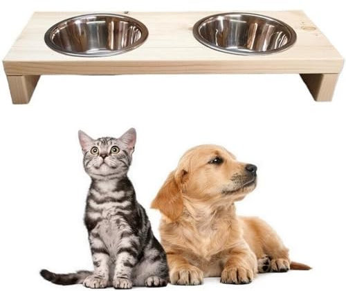 Futterstation Doppelnapf Pet Diner Holz Ständer Hundenapf Katzennapf Hundebar Futterbar handgefertigt hell 50 x 19,5 x 7,5 cm 0,9 L