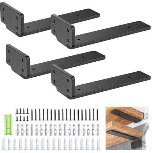 Weldun Schwebende Regalhalterungen, 20 cm, strapazierfähig Metall-L-Halterungen für Regale, Unterstützung, Wandbehang, 4 Stück