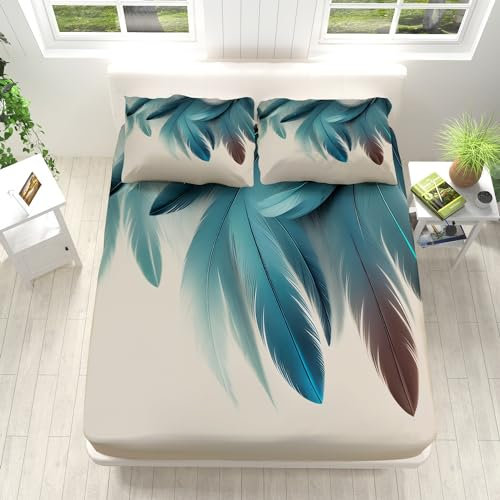 Kinder Spannbettlaken 140x200cm BlaugrüN-TüRkis-Botanical Spannbetttuch mit Gummizug, Mikrofaser Boxspringbett Weich Bettlaken Geeignet für Matratzen von 5-30 cm Mit 2 Kissenbezügen 80x80cm, Grau