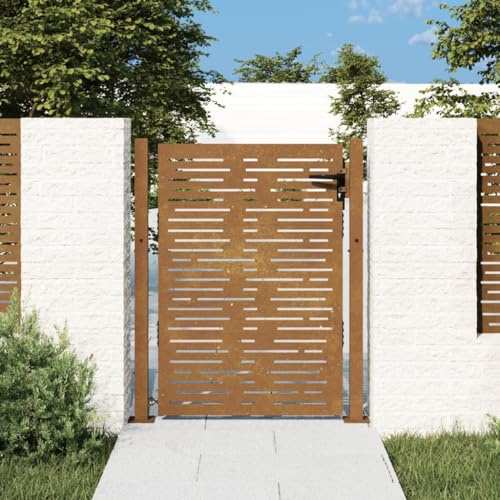 Homgoday Cancello per Giardino,Cancello per Recinzione da Esterno,Porta Staccionata Pedonale Barriera per Cortilev F2,Cancello da Giardino 105x130 cm Acciaio Corten Design Quadrato